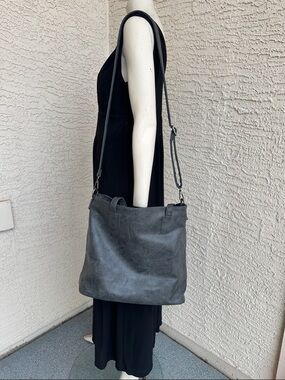 Joy Susan Gray vegan Leather Shoulder Tote with Adjustable Strap